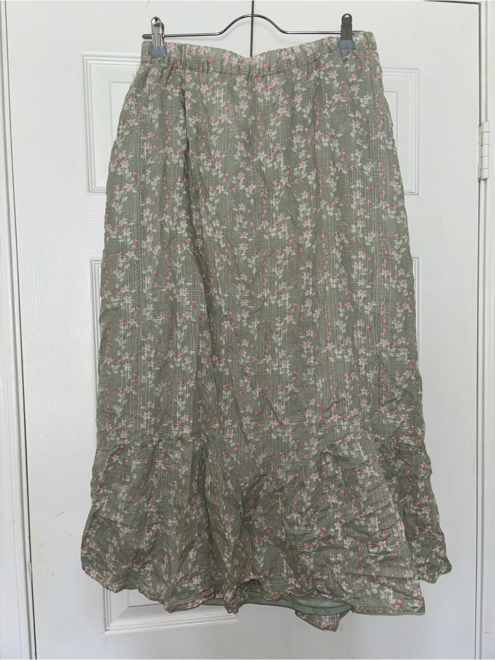Celebrity Pink Olive Green Midi Skirt with Pink Floral Print